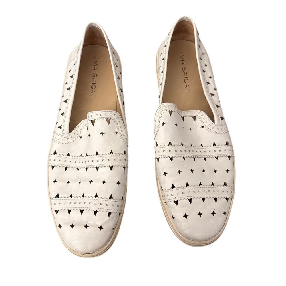 Via Spiga Women's Gingi White Leather Cut Out Slip On Sneakers Size 11